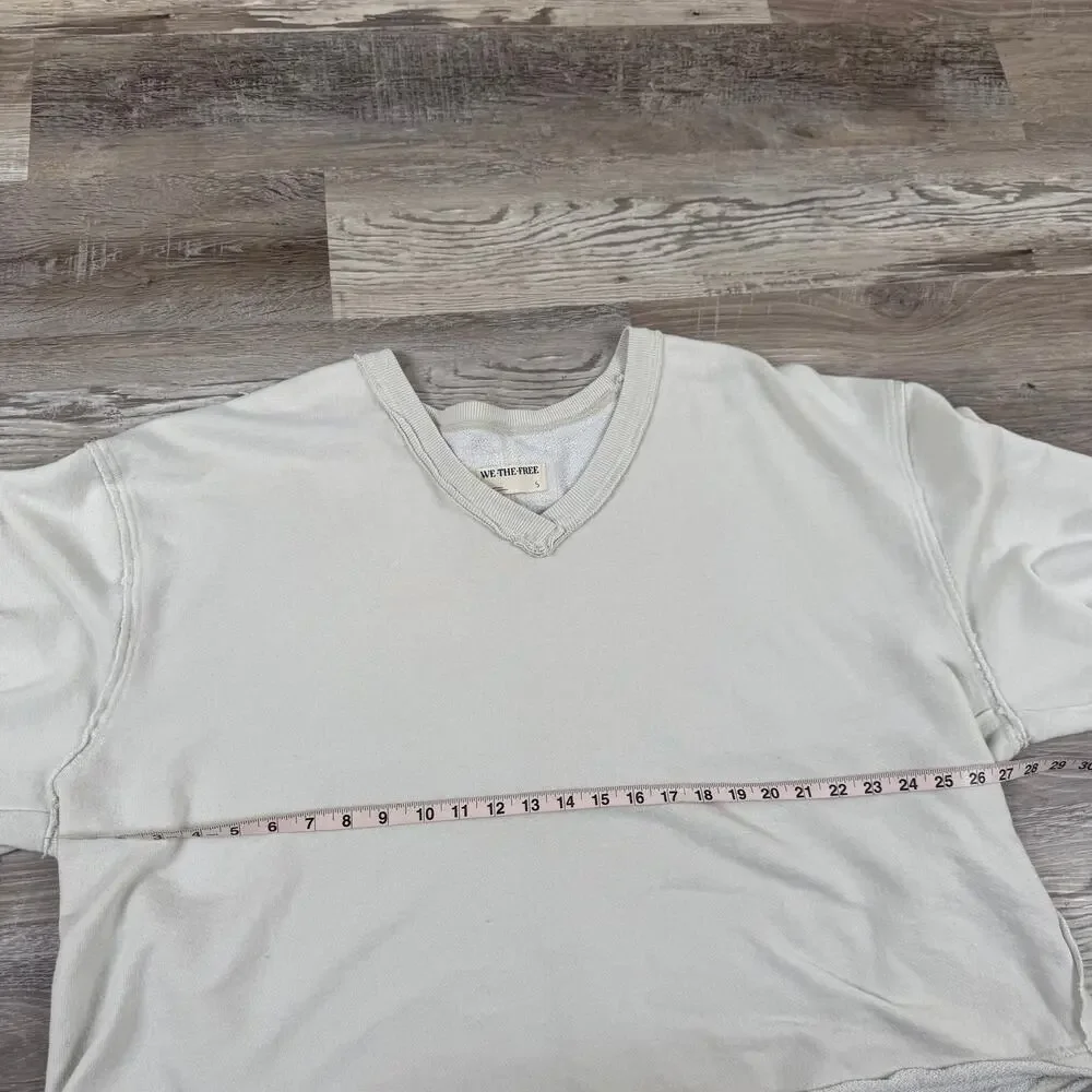 Free People We The Free Cream Oversized Raw Hem Sweatshirt Coastal Boho Small